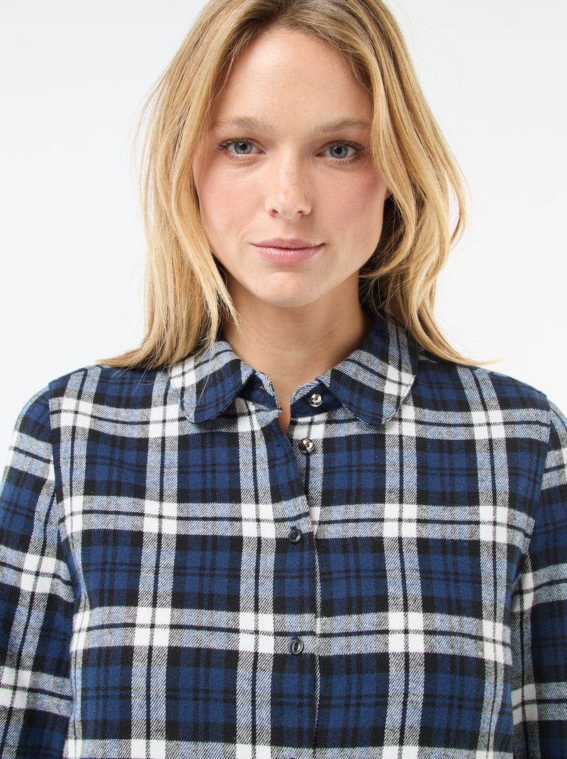 Vestido camisa curto em flanela Azul - Kiabi