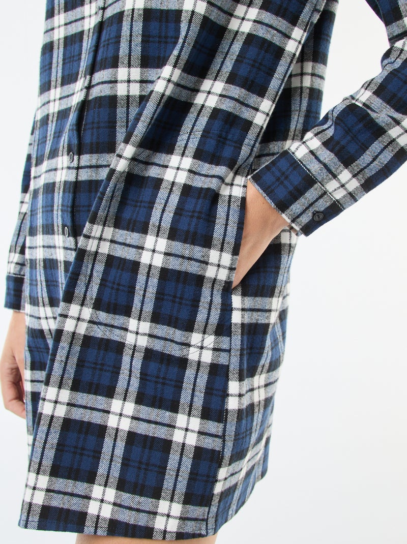 Vestido camisa curto em flanela Azul - Kiabi