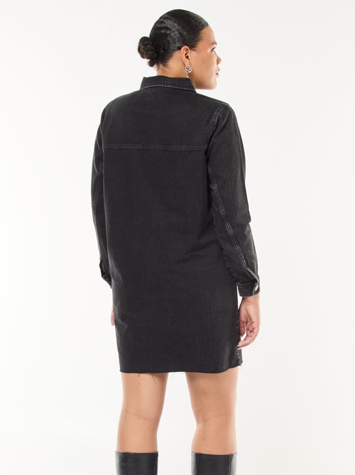 Vestido camisa curto em ganga com acabamento inacabado - Kiabi