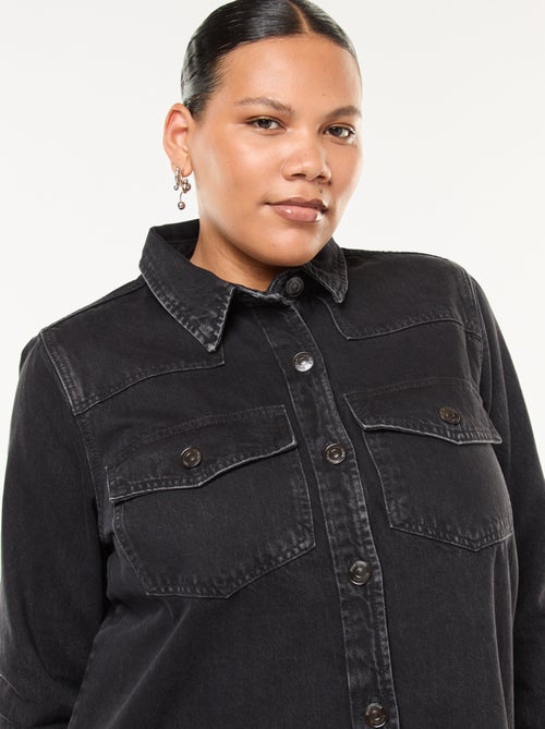 Vestido camisa curto em ganga com acabamento inacabado - Kiabi