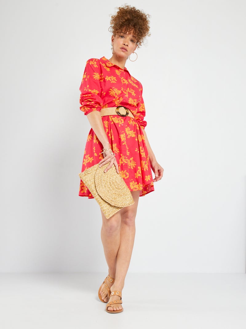 Vestido-camisa curto estampado ROSA - Kiabi
