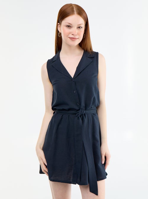 Vestido-camisa curto sem mangas em linho misto - Kiabi