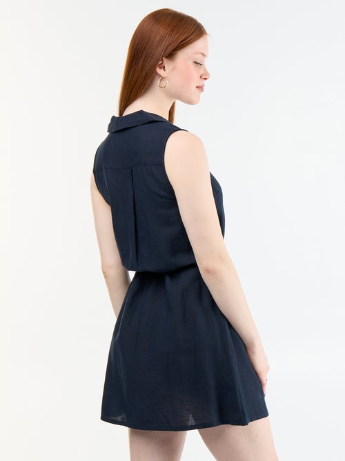 Vestido-camisa curto sem mangas em linho misto - Kiabi