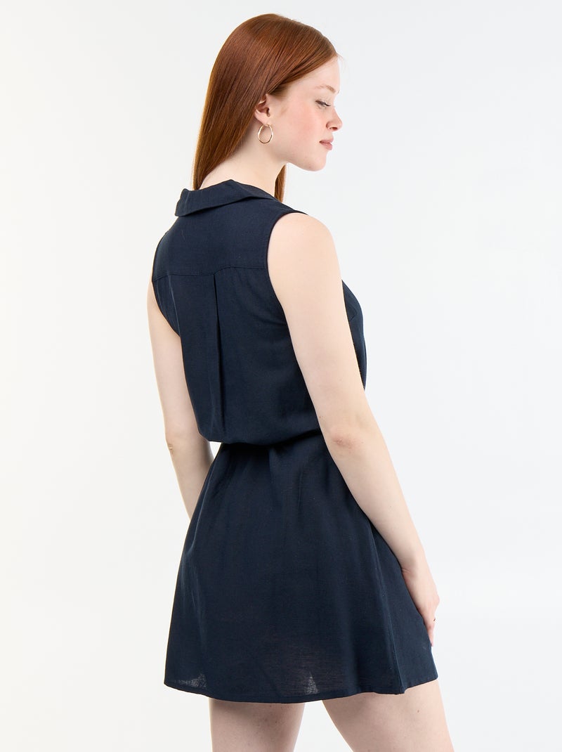 Vestido-camisa curto sem mangas em linho misto Azul - Kiabi