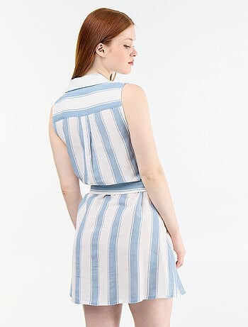 Vestido-camisa curto sem mangas em linho misto