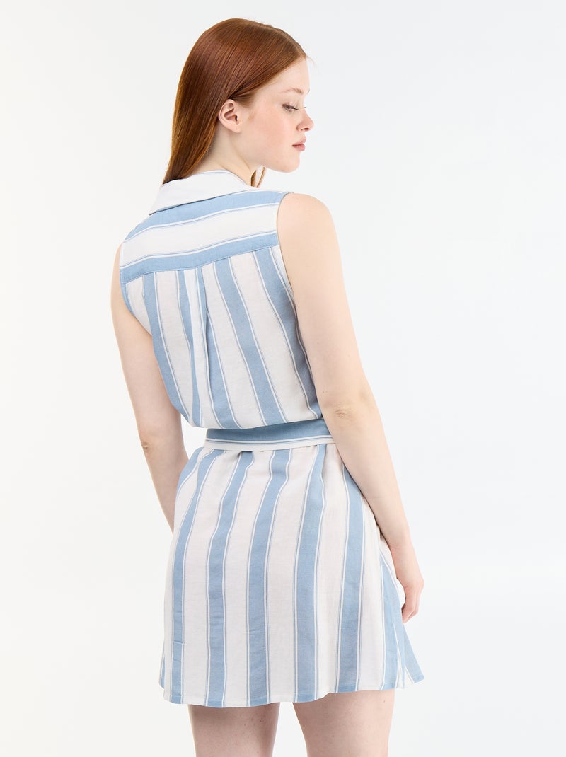 Vestido-camisa curto sem mangas em linho misto Azul - Kiabi