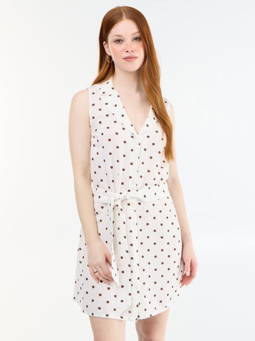 Vestido-camisa curto sem mangas em linho misto - Kiabi