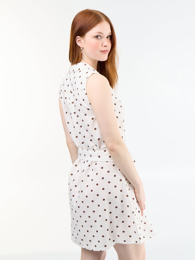 Vestido-camisa curto sem mangas em linho misto Branco - Kiabi