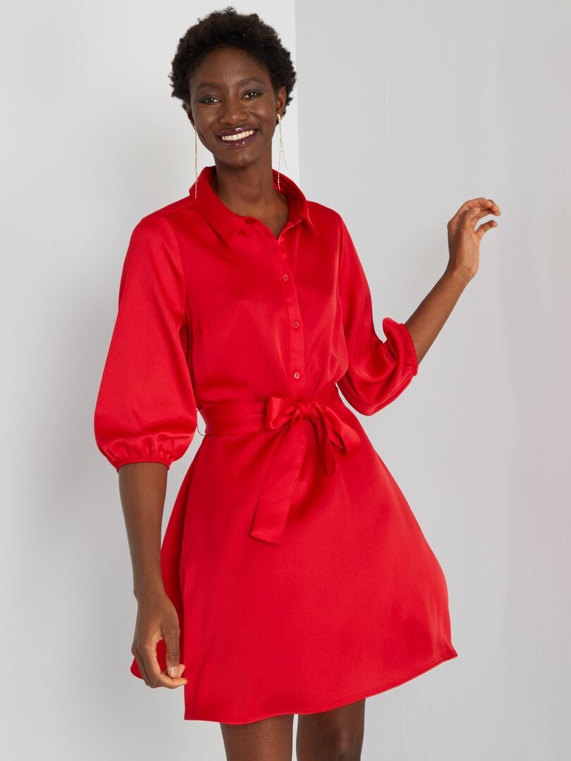 Vestido-camisa curto Vermelho Mesclado - Kiabi