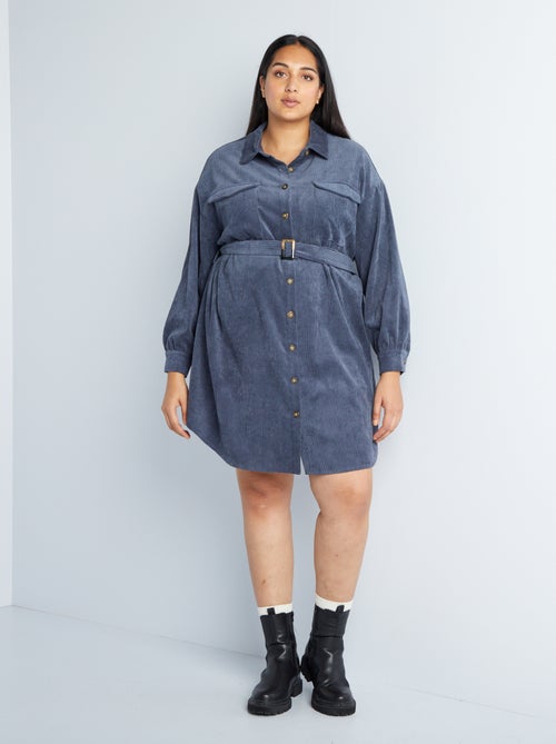Vestido-camisa de bombazina - Kiabi