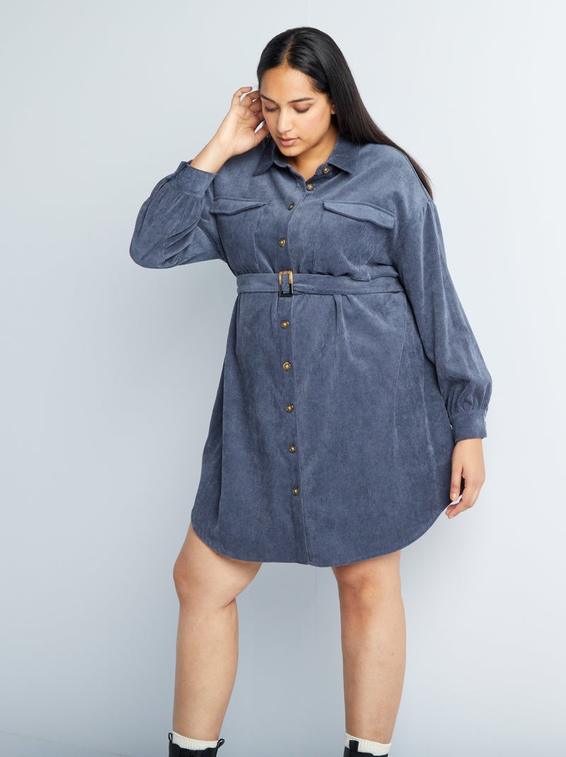Vestido-camisa de bombazina AZUL - Kiabi