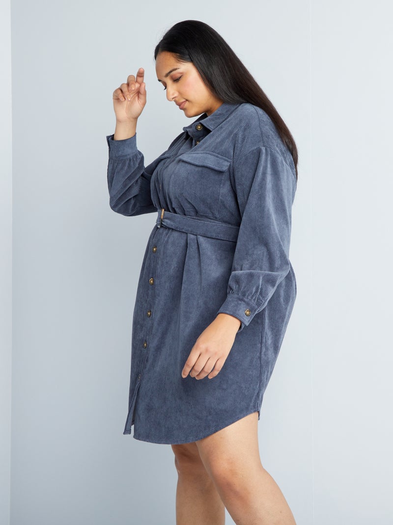 Vestido-camisa de bombazina AZUL - Kiabi