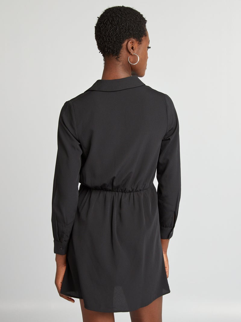 Vestido-camisa de efeito acetinado Preto - Kiabi