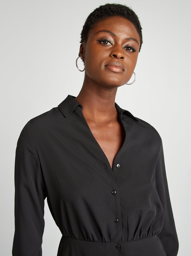 Vestido-camisa de efeito acetinado Preto - Kiabi