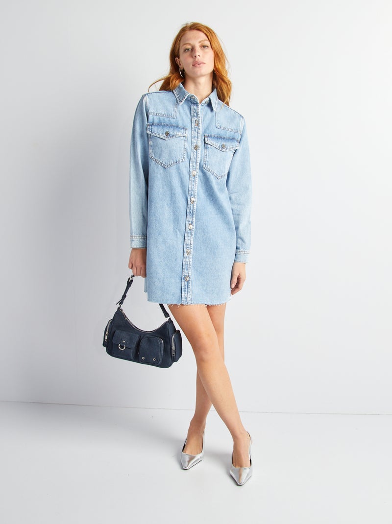 Vestido-camisa de ganga AZUL - Kiabi