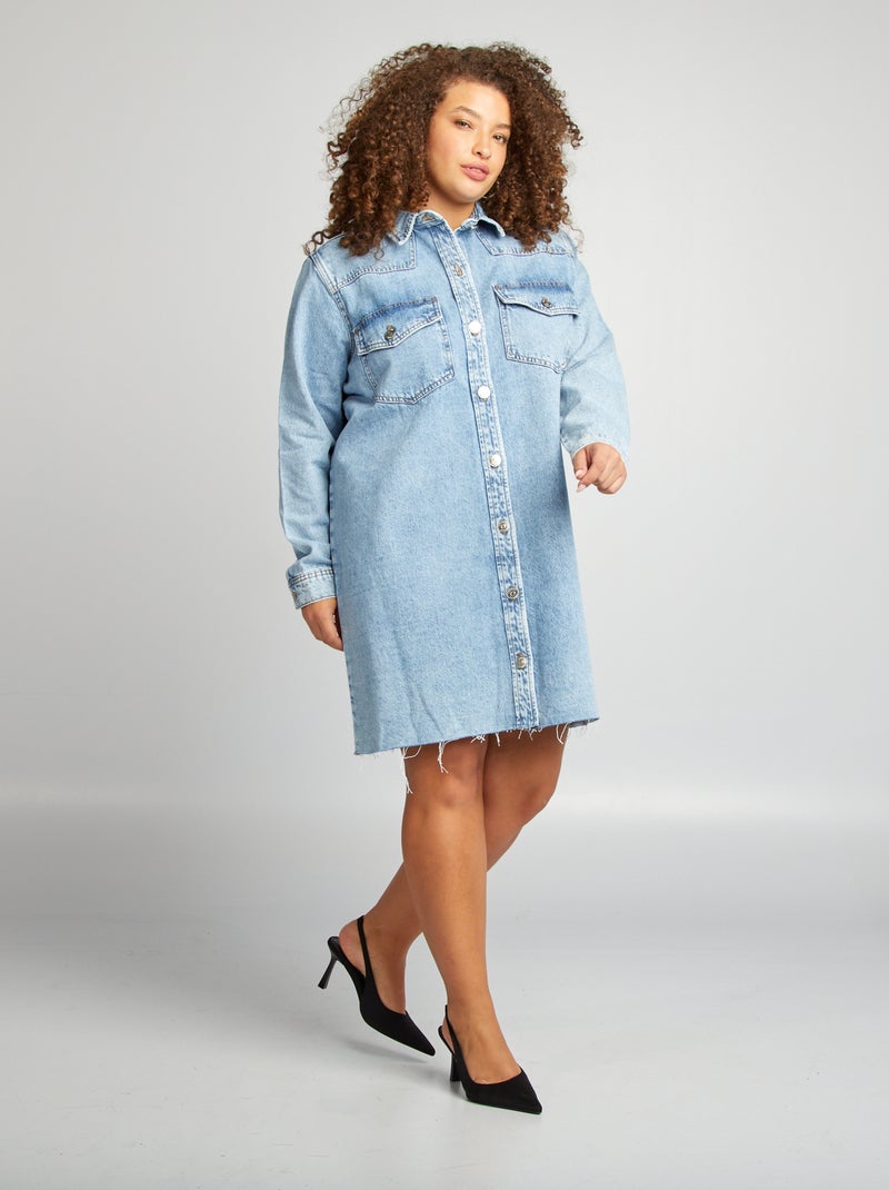 Vestido-camisa de ganga AZUL - Kiabi