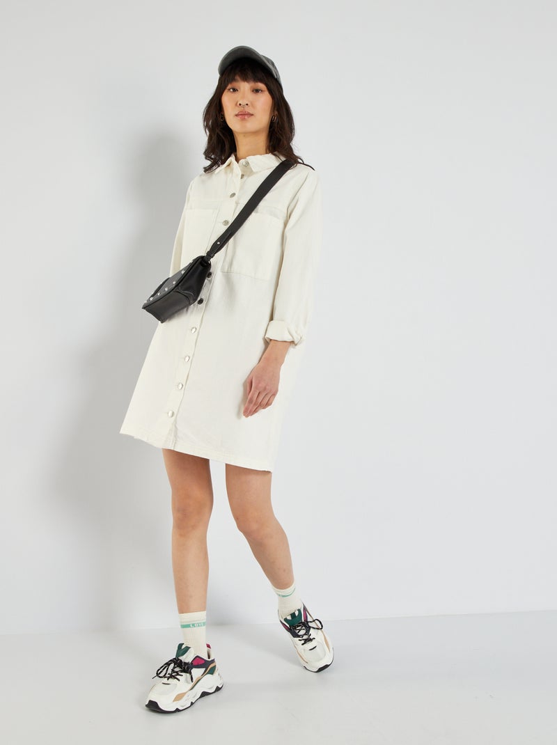 Vestido-camisa de ganga Branco - Kiabi