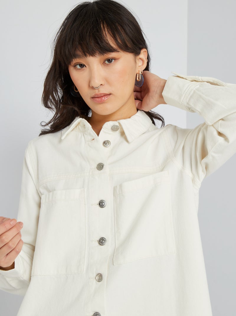 Vestido-camisa de ganga Branco - Kiabi