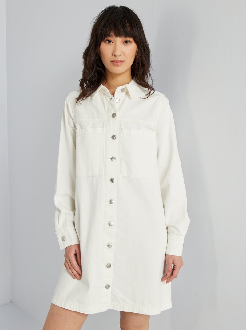 Vestido-camisa de ganga Branco - Kiabi