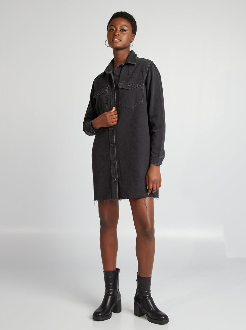 Vestido-camisa de ganga CINZA - Kiabi