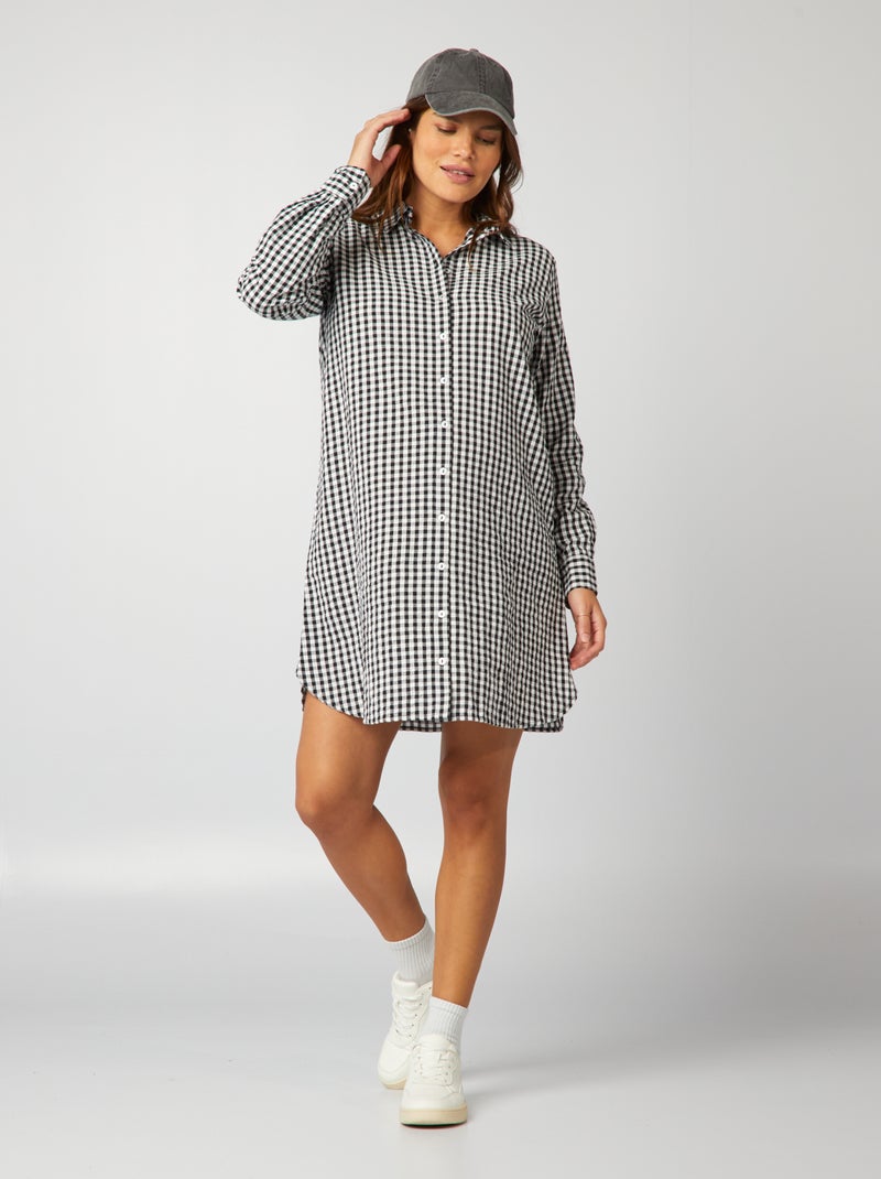 Vestido-camisa de grávida com estampado vichy PRETO - Kiabi