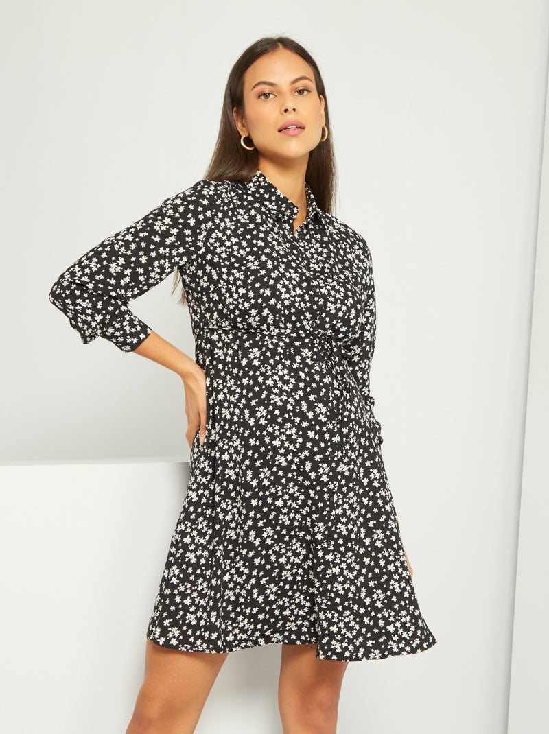 Vestido-camisa de grávida florido PRETO - Kiabi