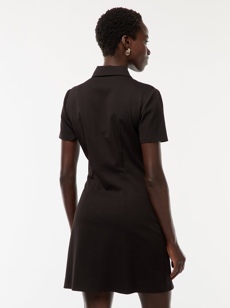 Vestido camisa de manga curta com abertura e botões dourados Preto - Kiabi