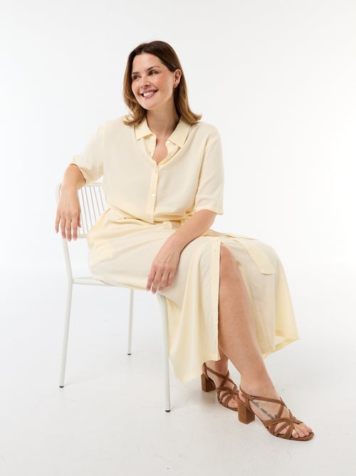 Vestido camisa de manga curta com cinto na cintura - Kiabi