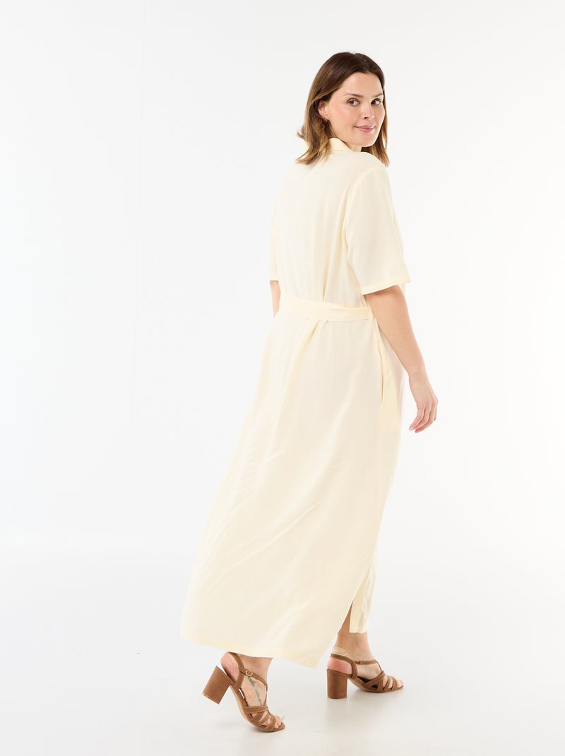 Vestido camisa de manga curta com cinto na cintura Amarelo - Kiabi