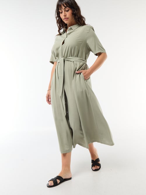 Vestido camisa de manga curta com cinto na cintura - Kiabi