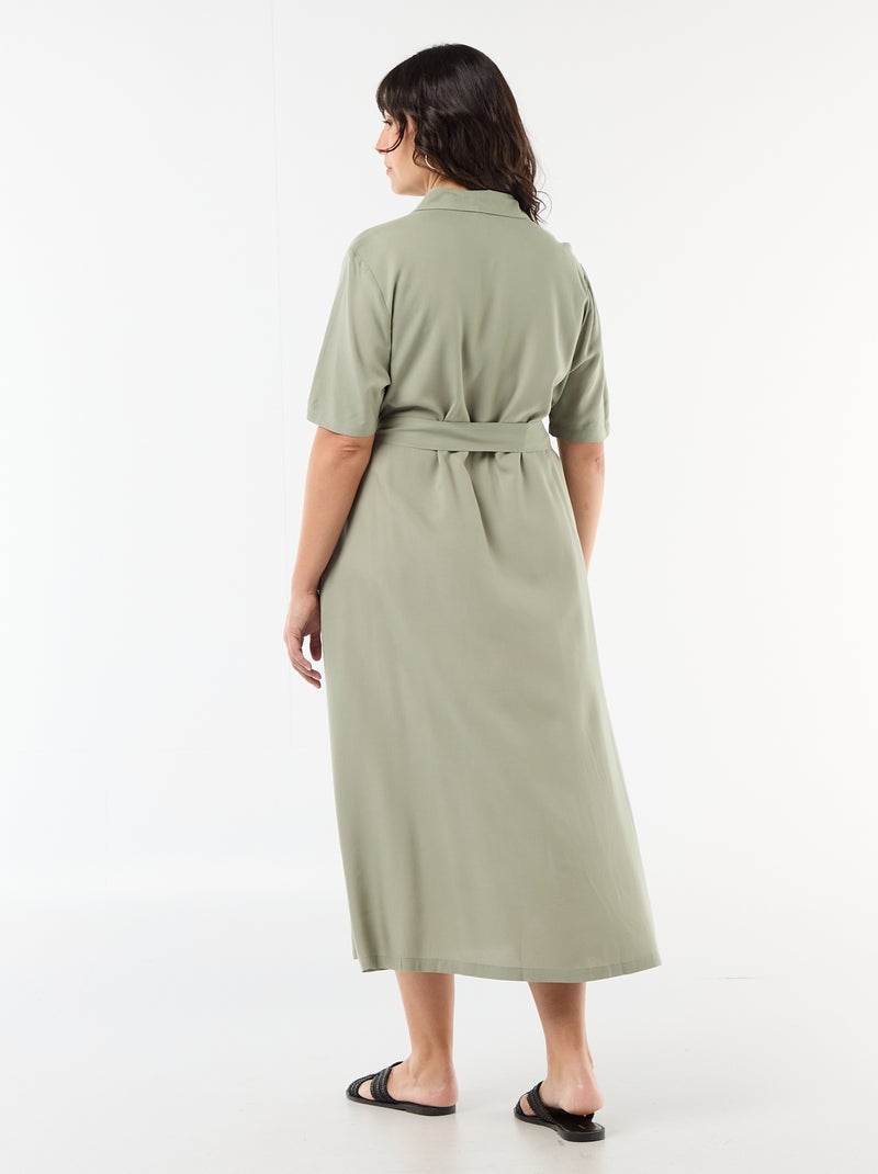 Vestido camisa de manga curta com cinto na cintura Verde - Kiabi