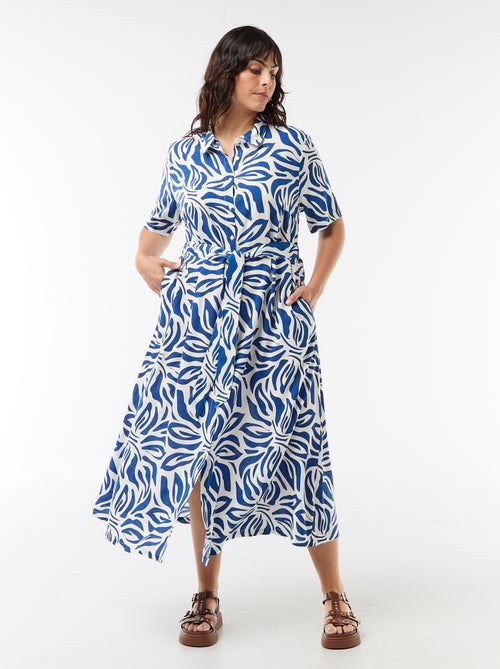 Vestido camisa de manga curta com padrão - Kiabi