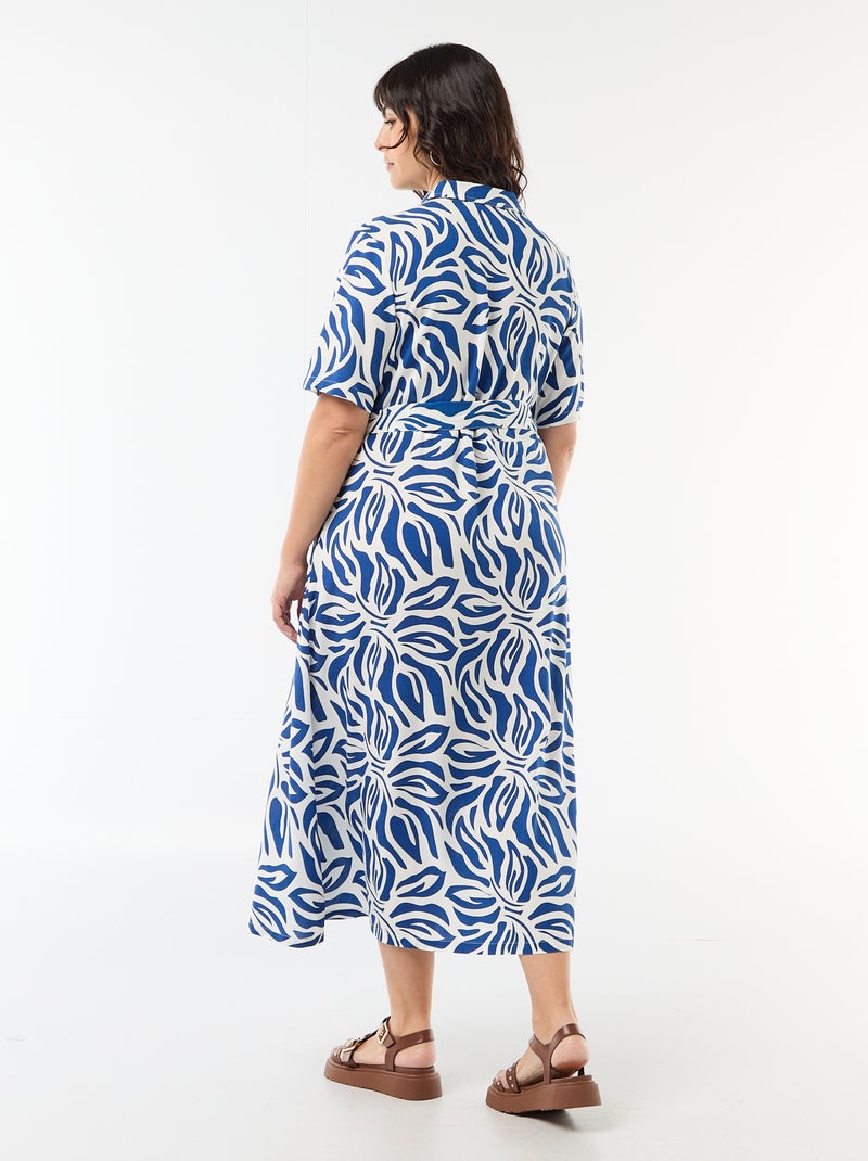 Vestido camisa de manga curta com padrão Azul - Kiabi