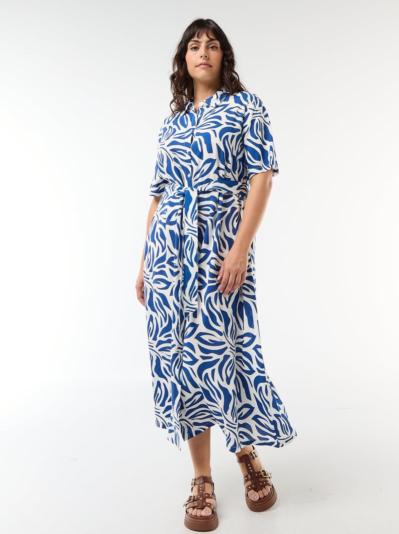Vestido camisa de manga curta com padrão Azul - Kiabi