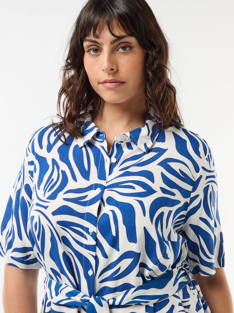 Vestido camisa de manga curta com padrão Azul - Kiabi