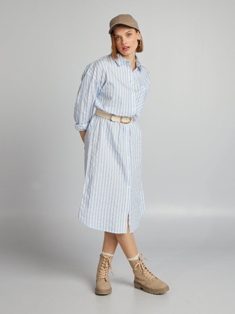 Vestido-camisa de popelina AZUL - Kiabi