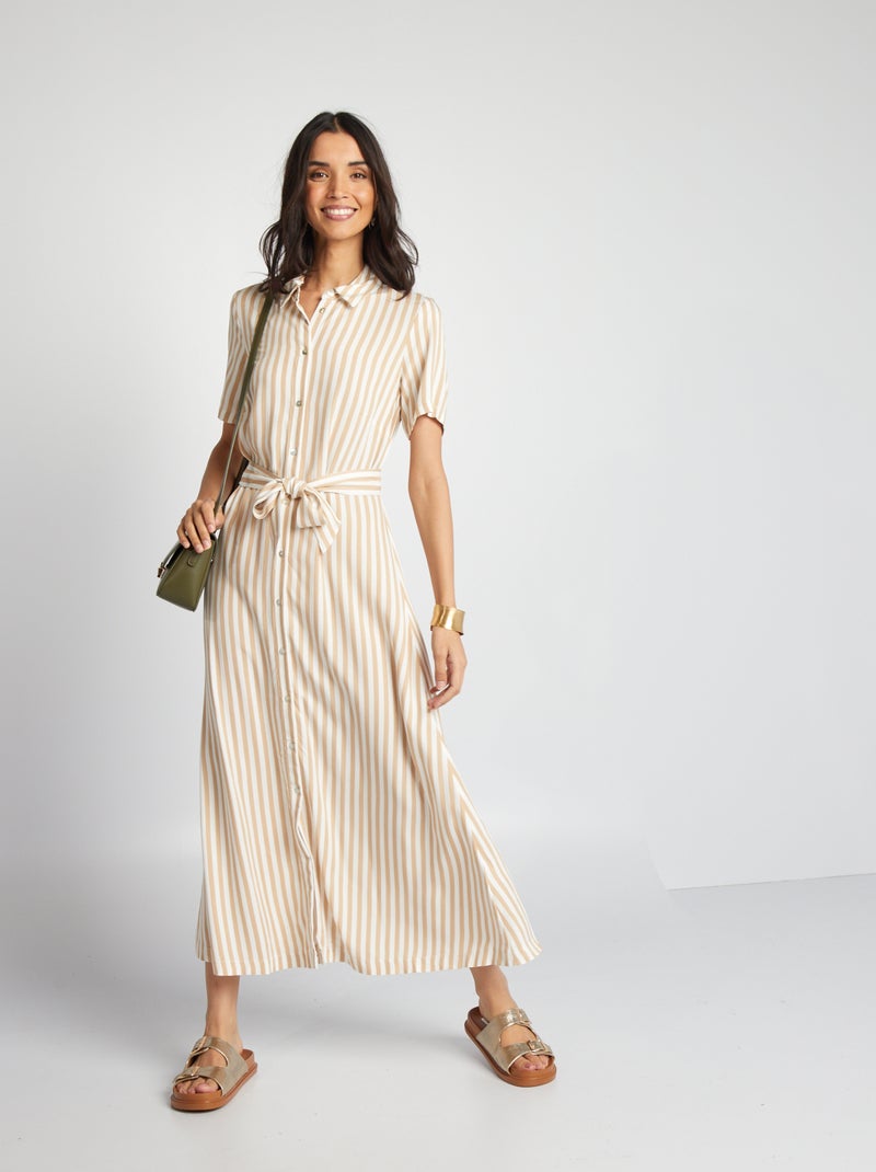Vestido-camisa de popelina BEGE - Kiabi