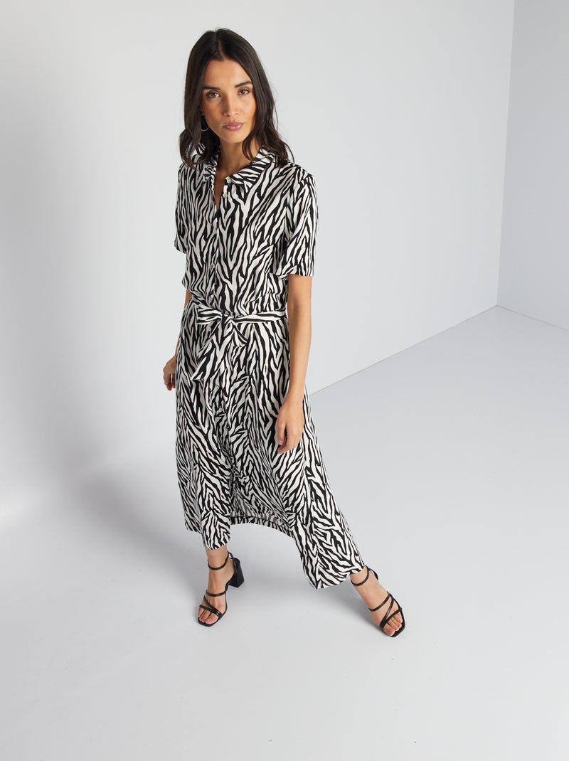 Vestido-camisa de popelina PRETO - Kiabi