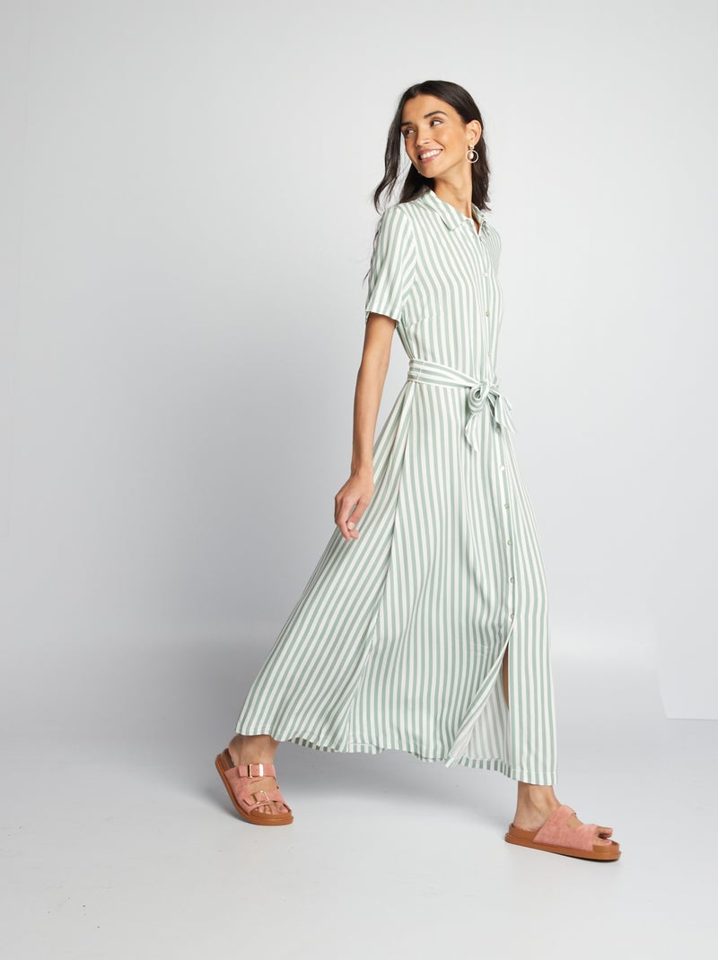 Vestido-camisa de popelina VERDE - Kiabi