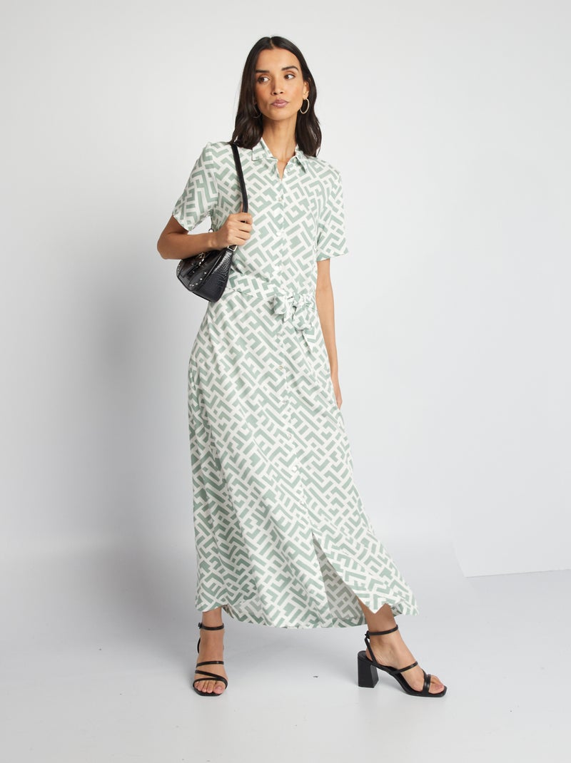 Vestido-camisa de popelina VERDE - Kiabi