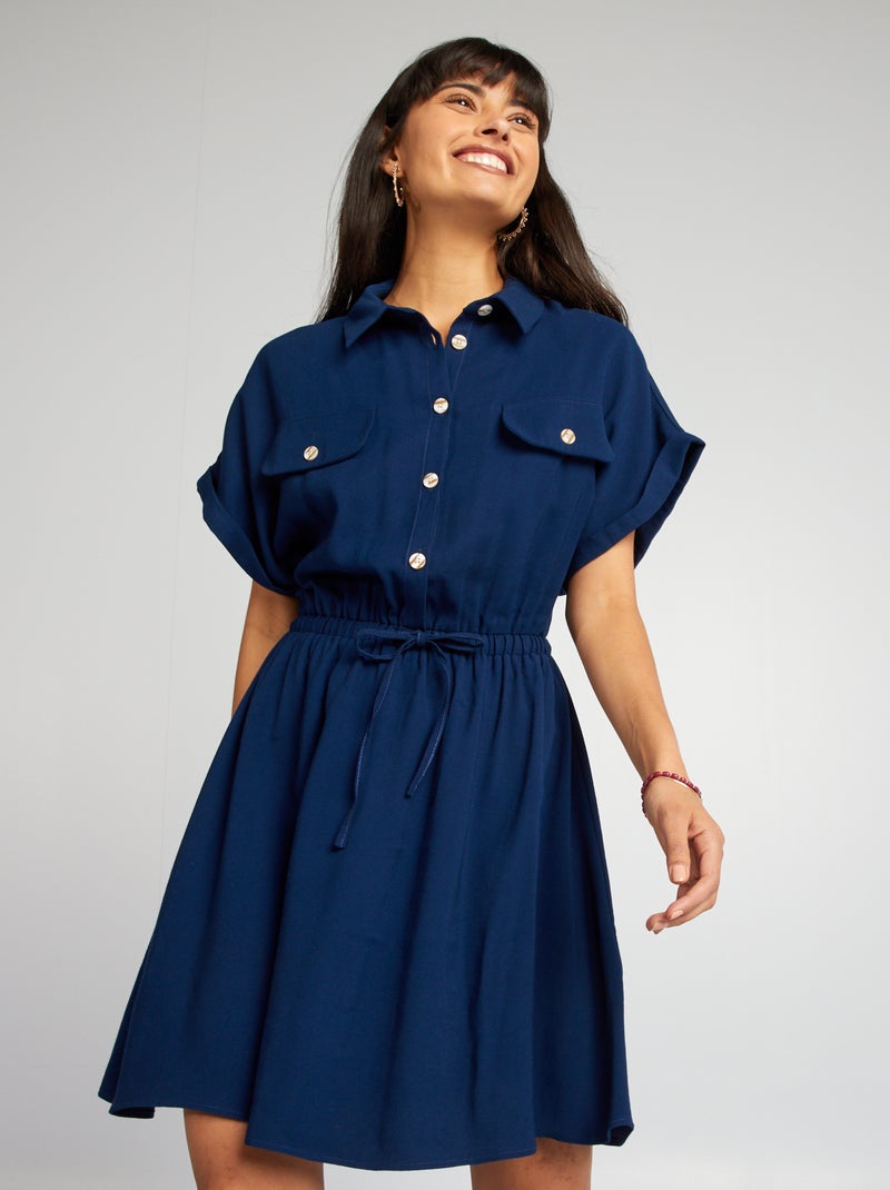 Vestido-camisa elástico AZUL - Kiabi
