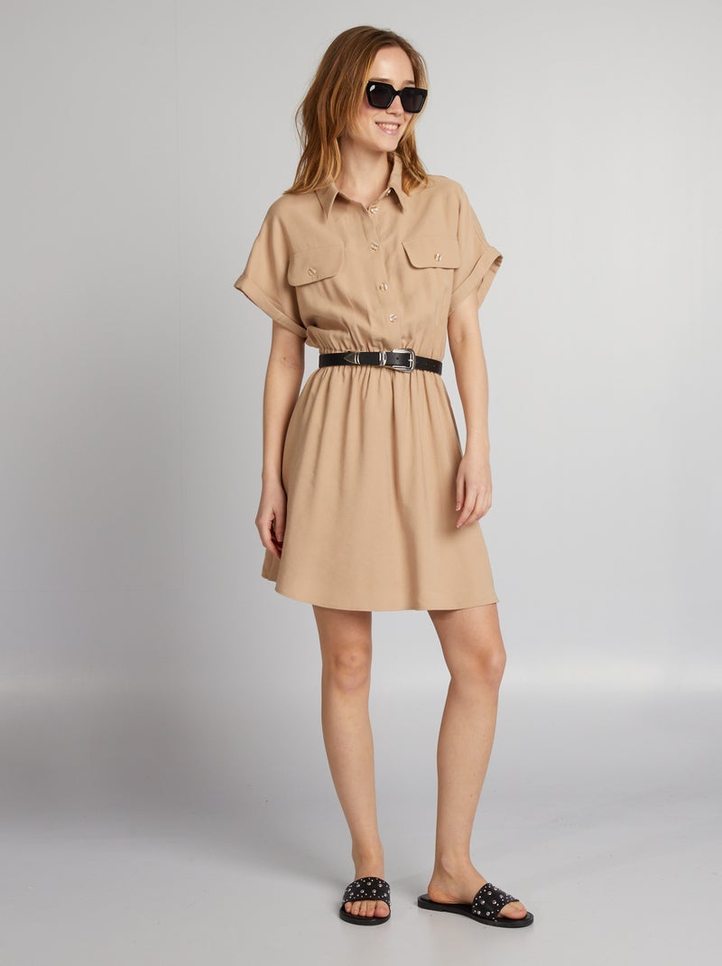Vestido-camisa elástico BEGE - Kiabi