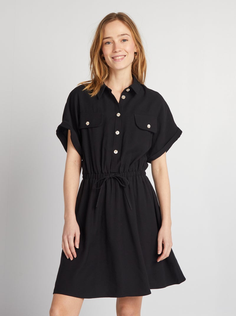 Vestido-camisa elástico Preto - Kiabi