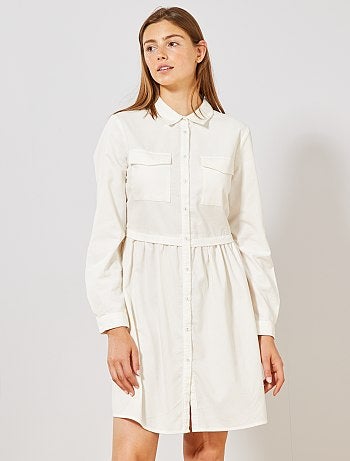 Vestido camisa em bombazina - Kiabi