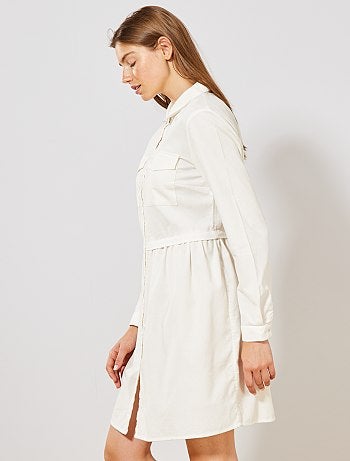 Vestido camisa em bombazina - Kiabi