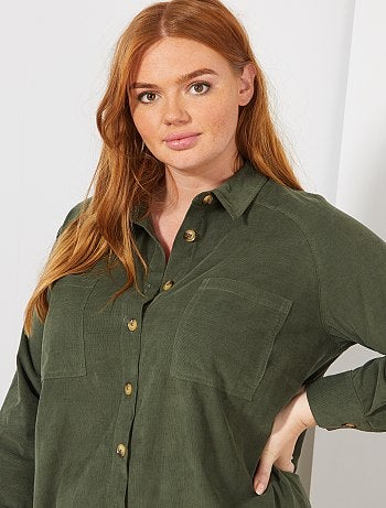 Mulher tamanhos grandes - Vestido camisa em bombazina - Kiabi