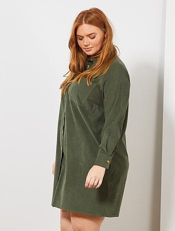 Mulher tamanhos grandes - Vestido camisa em bombazina - Kiabi