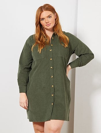 Mulher tamanhos grandes - Vestido camisa em bombazina - Kiabi