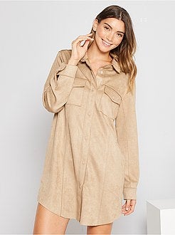 Vestido-camisa em camurça sintética - Kiabi
