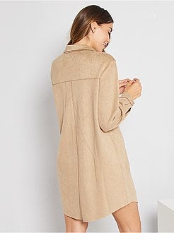 Vestido-camisa em camurça sintética - Kiabi